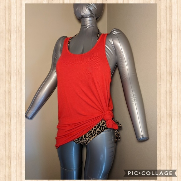 Red racerback extra Long Tank Slip swim cover-up - Picture 3 of 7